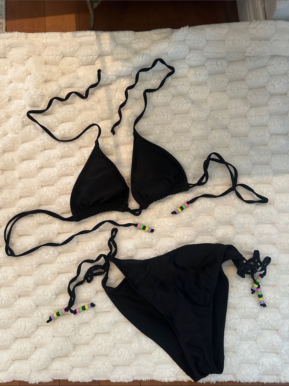 Forever 21 Black String Triangle Bikini with Bead Accents